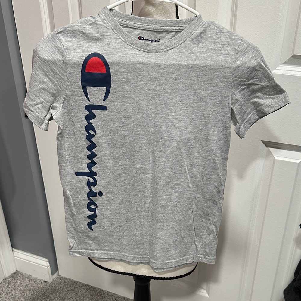 Champion Kids Gray Tee with Blue and Red Logo